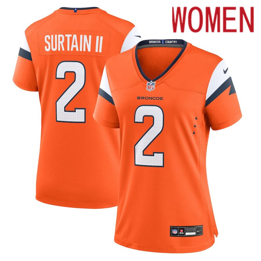 Women Denver Broncos 2 Patrick Surtain II Nike Orange Game NFL Jersey